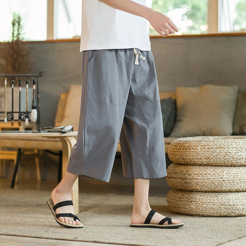 Cotton Linen Cropped Pants