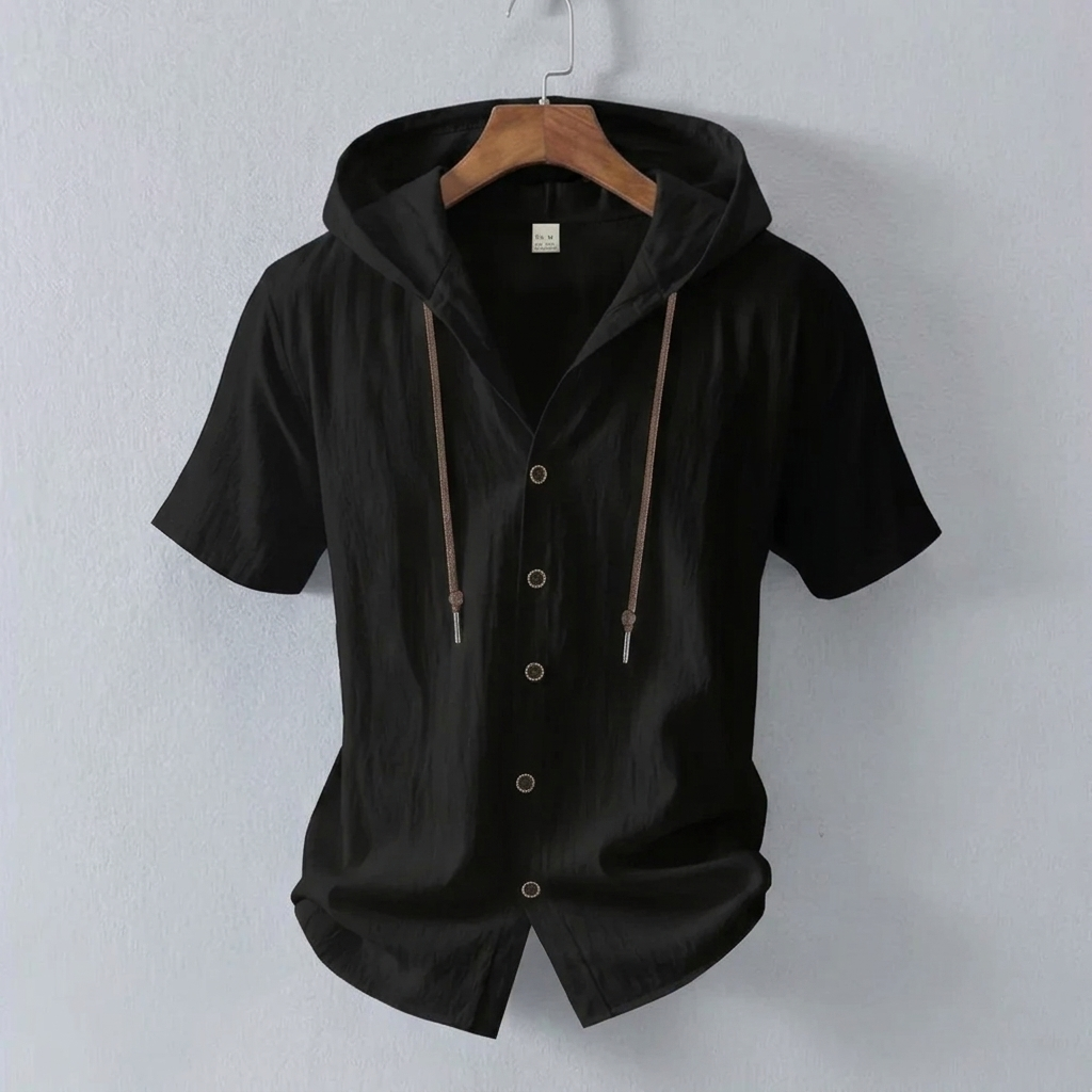 Linen Blend Hooded Shirt