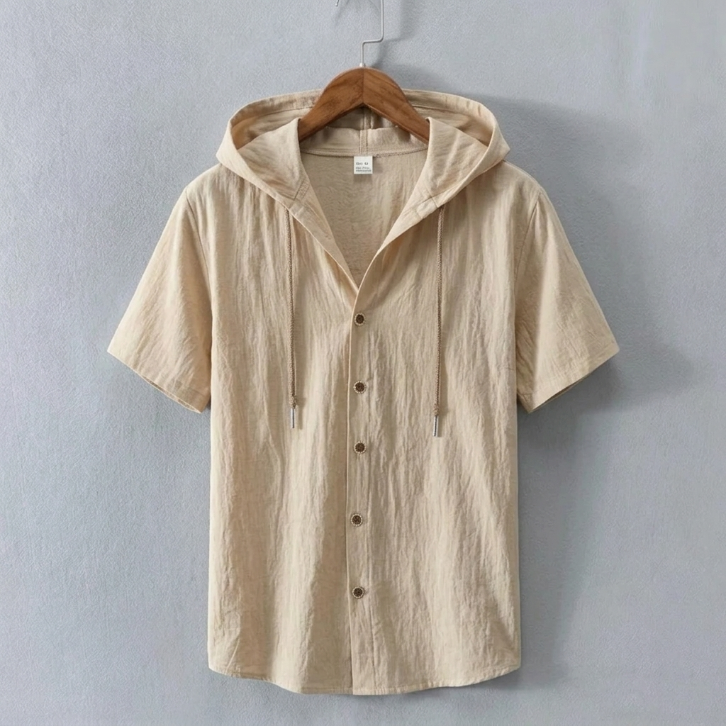 Linen Blend Hooded Shirt