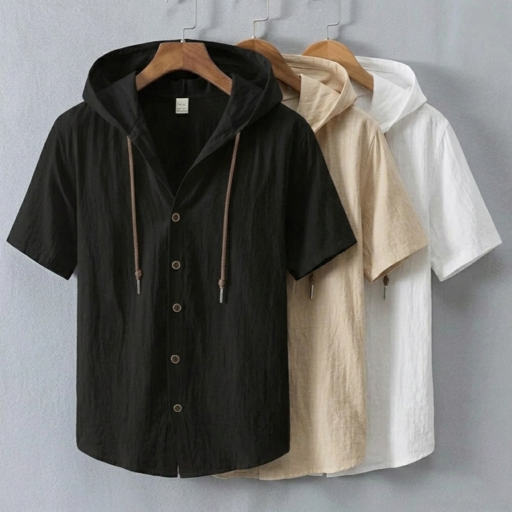 Linen Blend Hooded Shirt