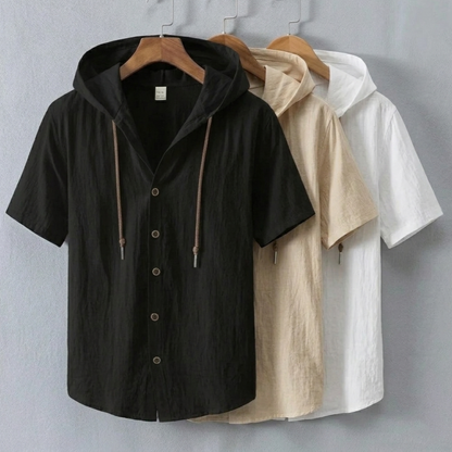 Linen Blend Hooded Shirt