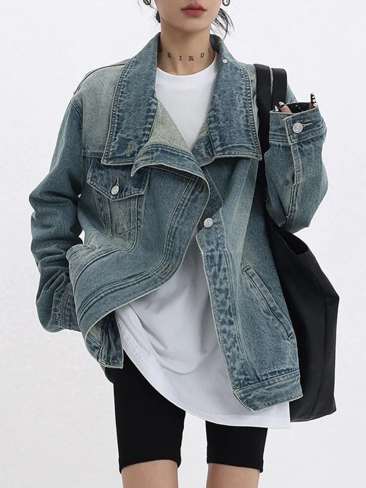 Denim Turtleneck Coat