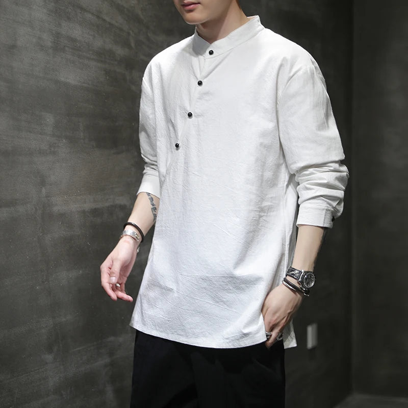 Linen Stand-Collar Shirt