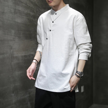 Linen Stand-Collar Shirt