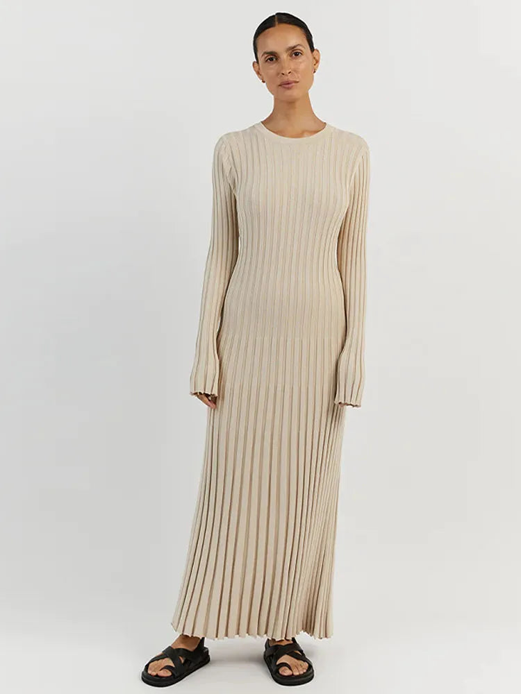 Rib Knitted Round Neck Dress