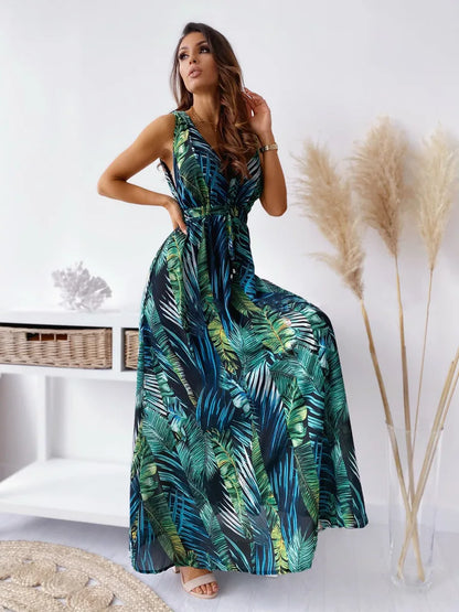 Tropical leaf print Maxi Dress