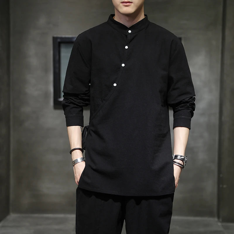 Linen Stand-Collar Shirt