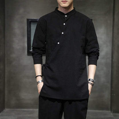 Linen Stand-Collar Shirt
