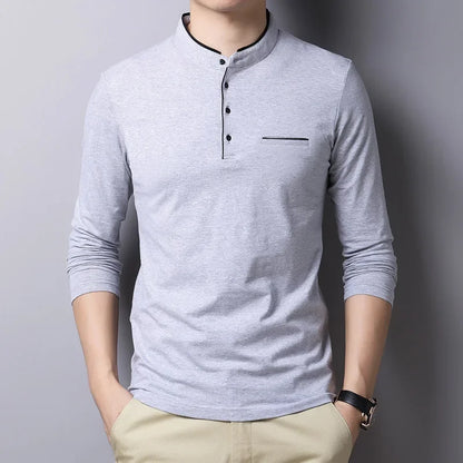 Long-sleeve Mandarin-collar Tee