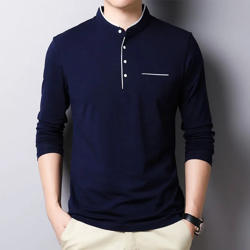 Long-sleeve Mandarin-collar Tee