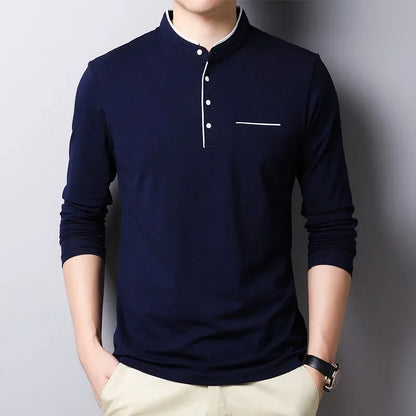Long-sleeve Mandarin-collar Tee