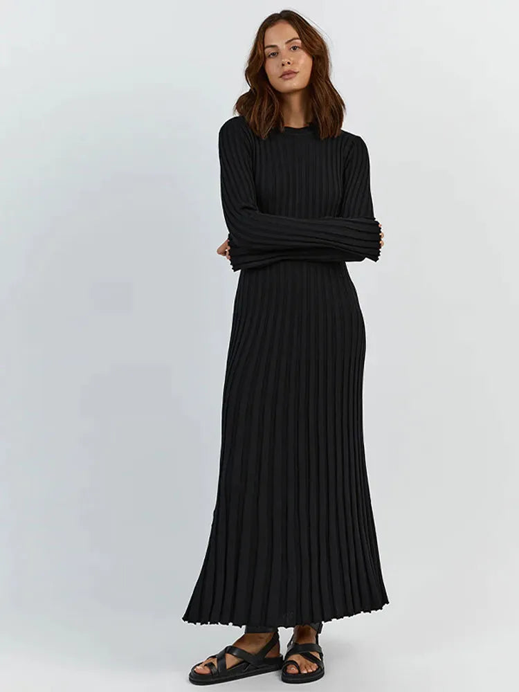 Rib Knitted Round Neck Dress