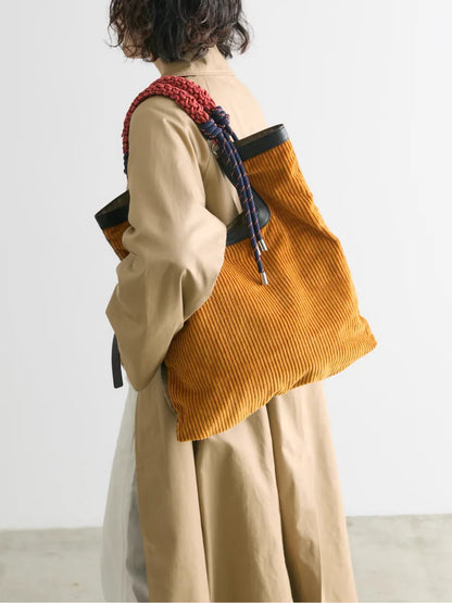 Corduroy Woven-Handle Tote