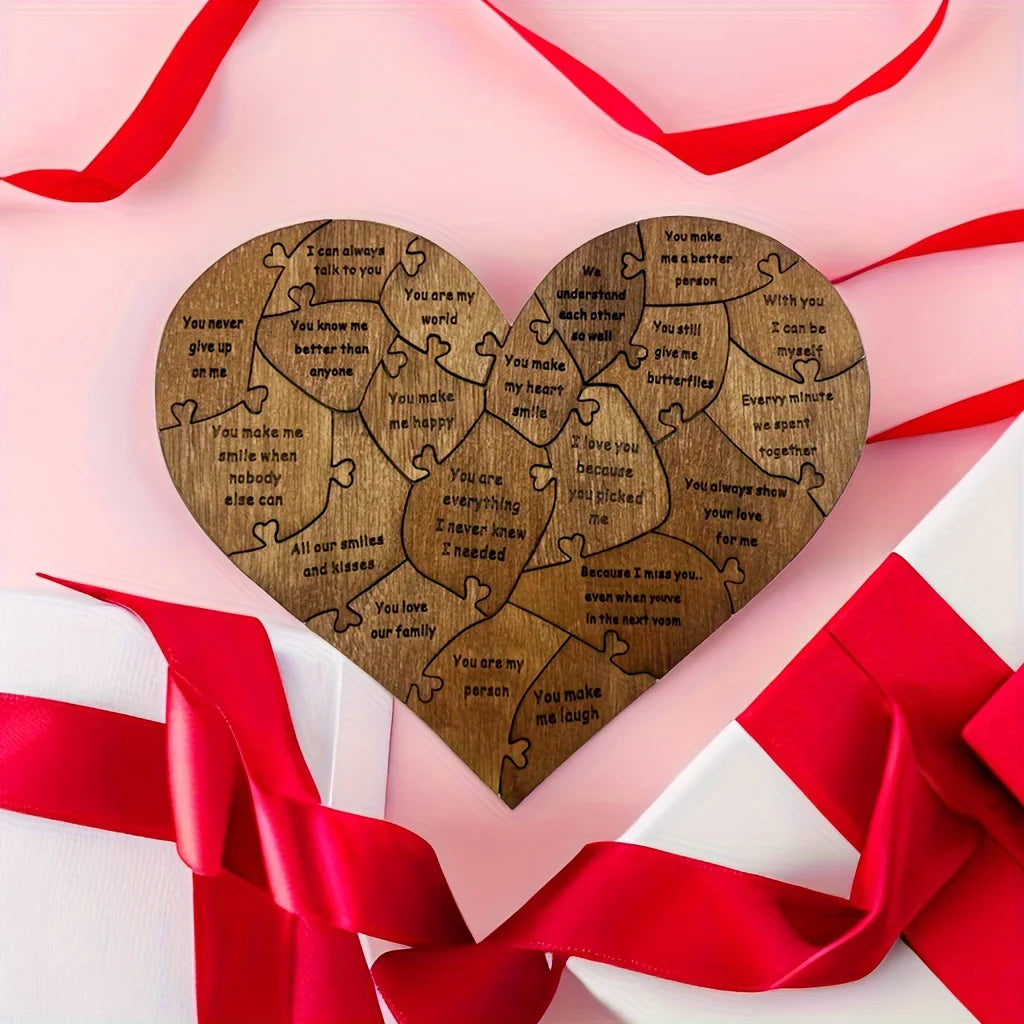 20 Reasons Why I Love You Wooden Heart Puzzle - Valentines Day Gift For Him, Her, Couple - Wedding Anniversary For Wife, Husband