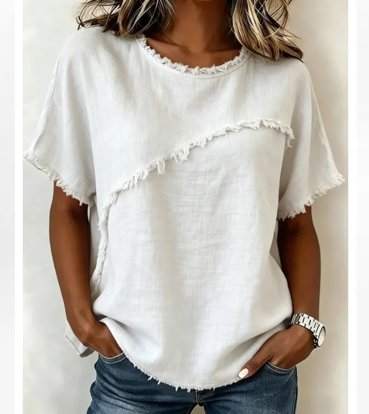 Frayed-Trim Blouse