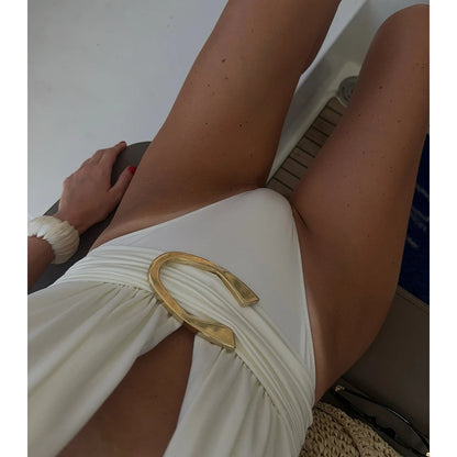 Halter Swimsuit & Draped Wrap Skirt