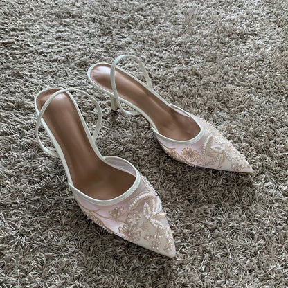 Mesh Embroidered Heels