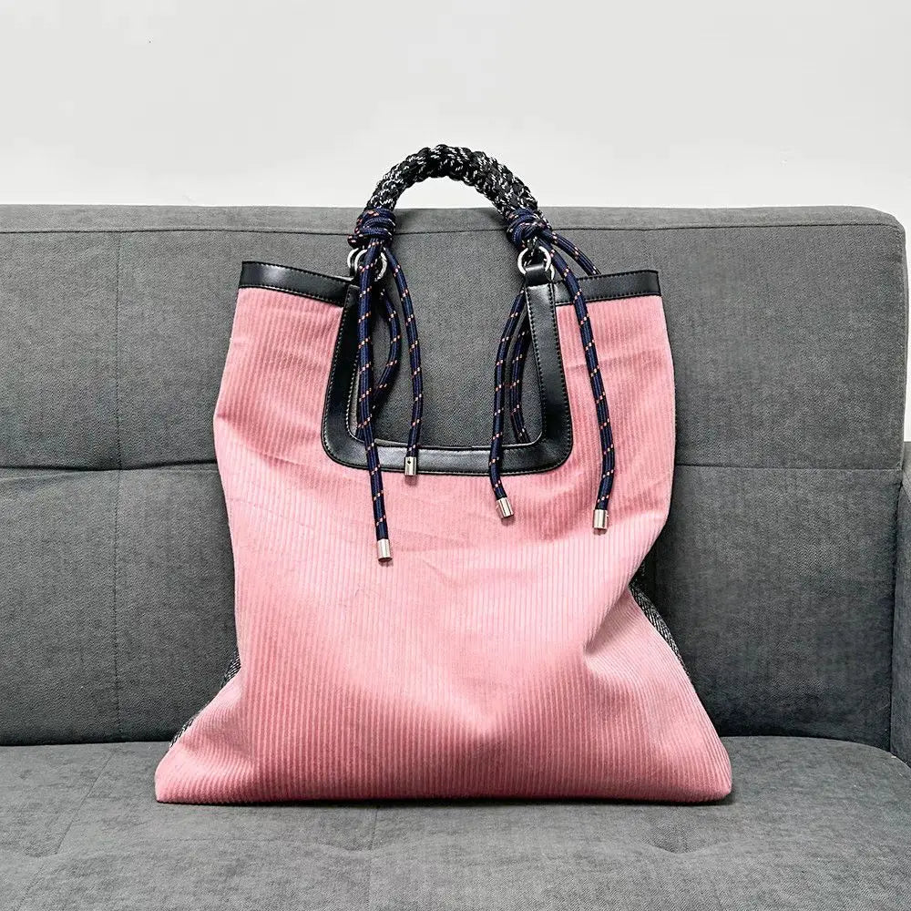 Corduroy Woven-Handle Tote