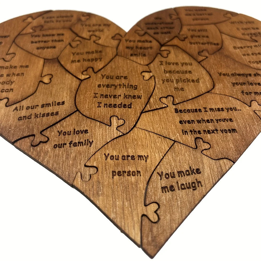 20 Reasons Why I Love You Wooden Heart Puzzle - Valentines Day Gift For Him, Her, Couple - Wedding Anniversary For Wife, Husband