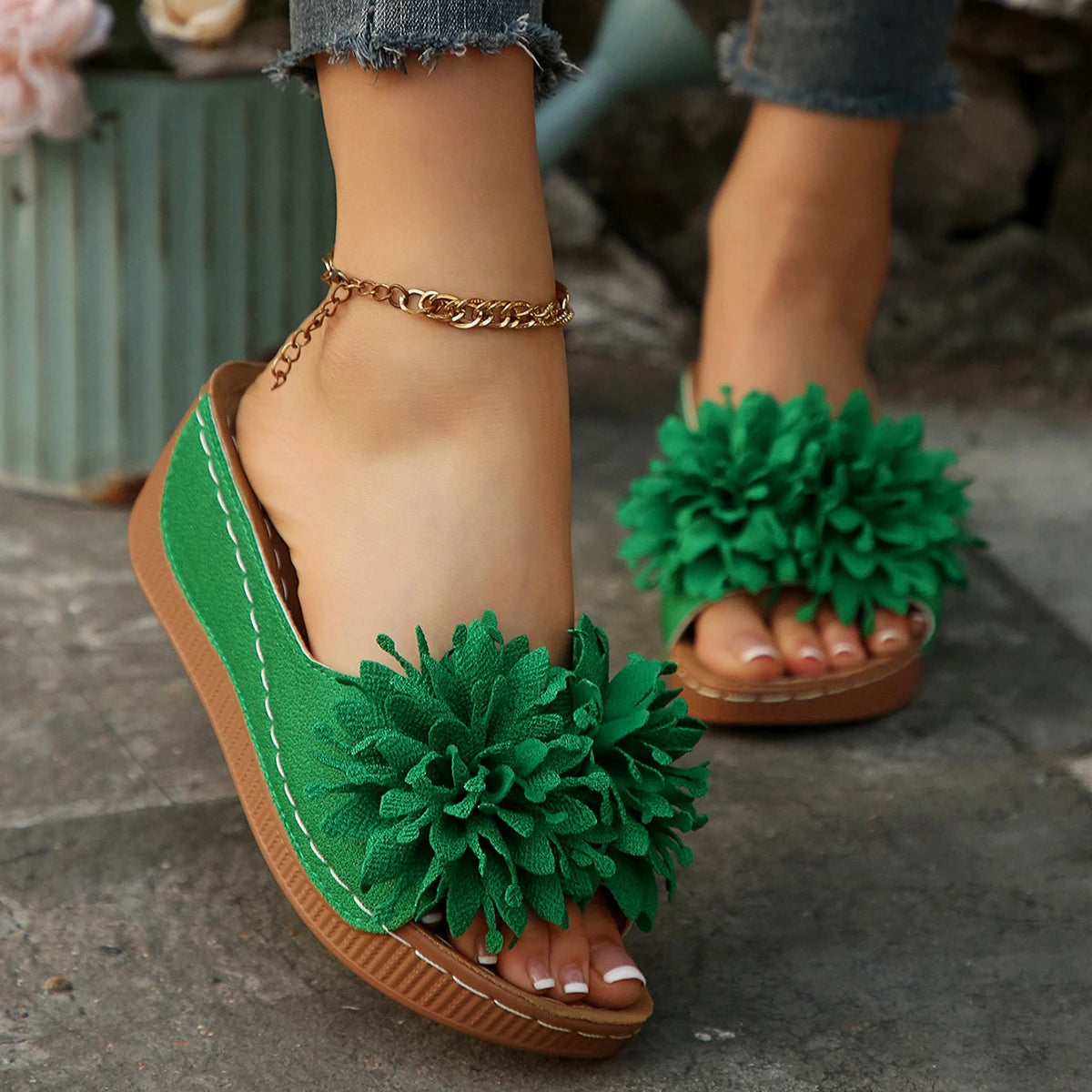 Flower Wedge Sandals