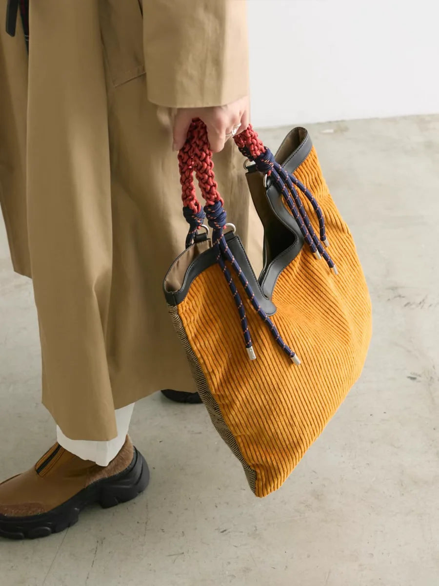 Corduroy Woven-Handle Tote