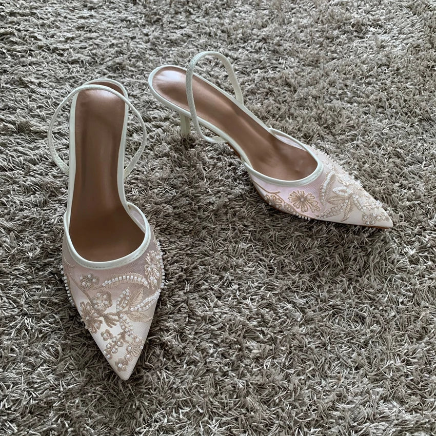 Mesh Embroidered Heels