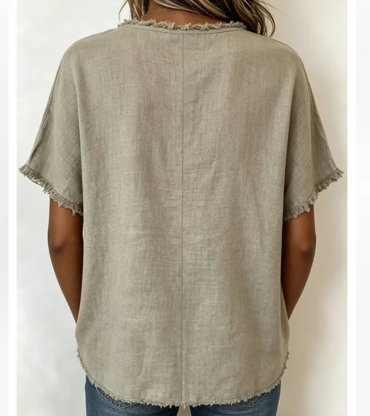 Frayed-Trim Blouse
