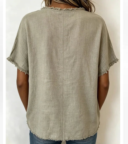 Frayed-Trim Blouse