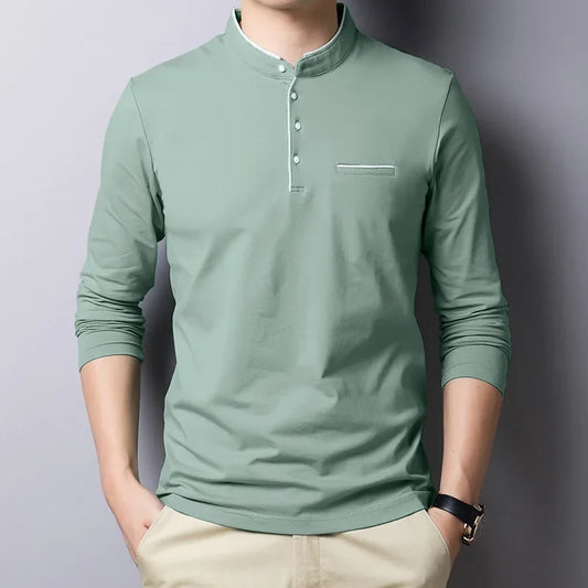 Long-sleeve Mandarin-collar Tee