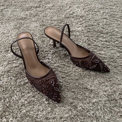 Mesh Embroidered Heels