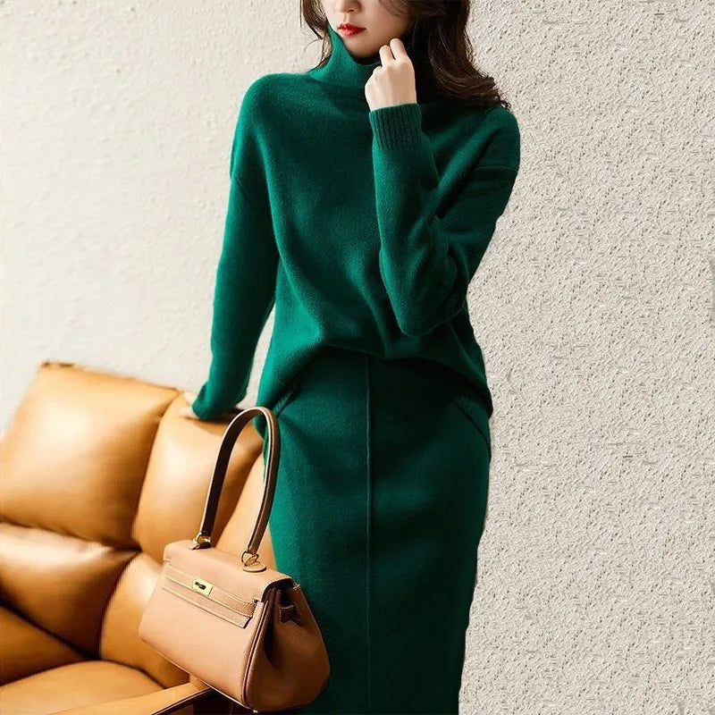 Turtleneck Pullover & Long Skirt