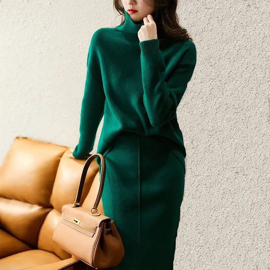 Turtleneck Pullover & Long Skirt