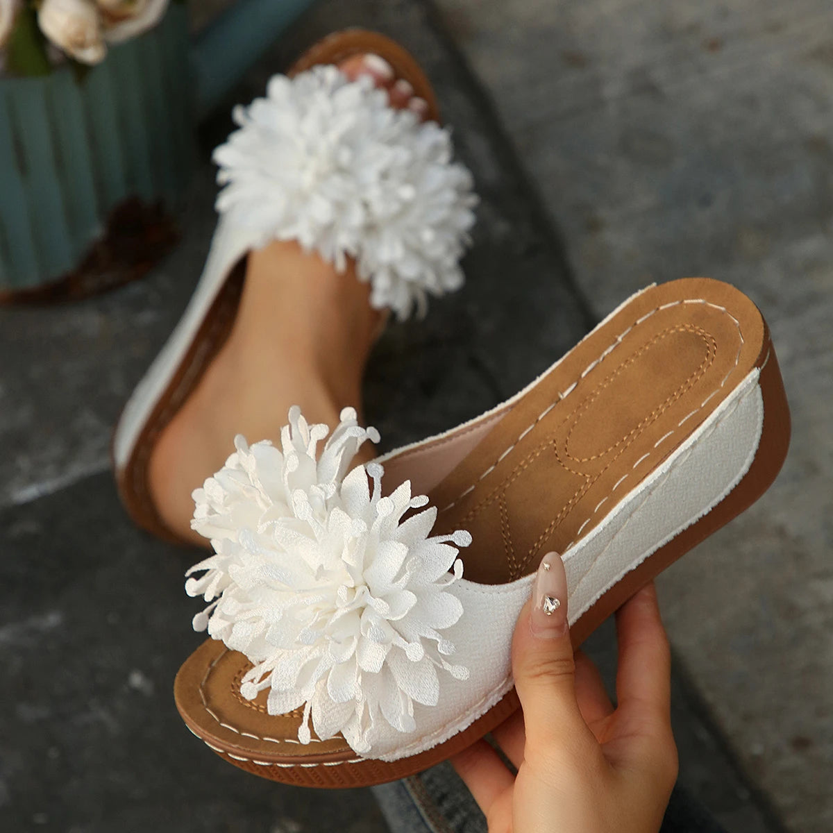 Flower Wedge Sandals