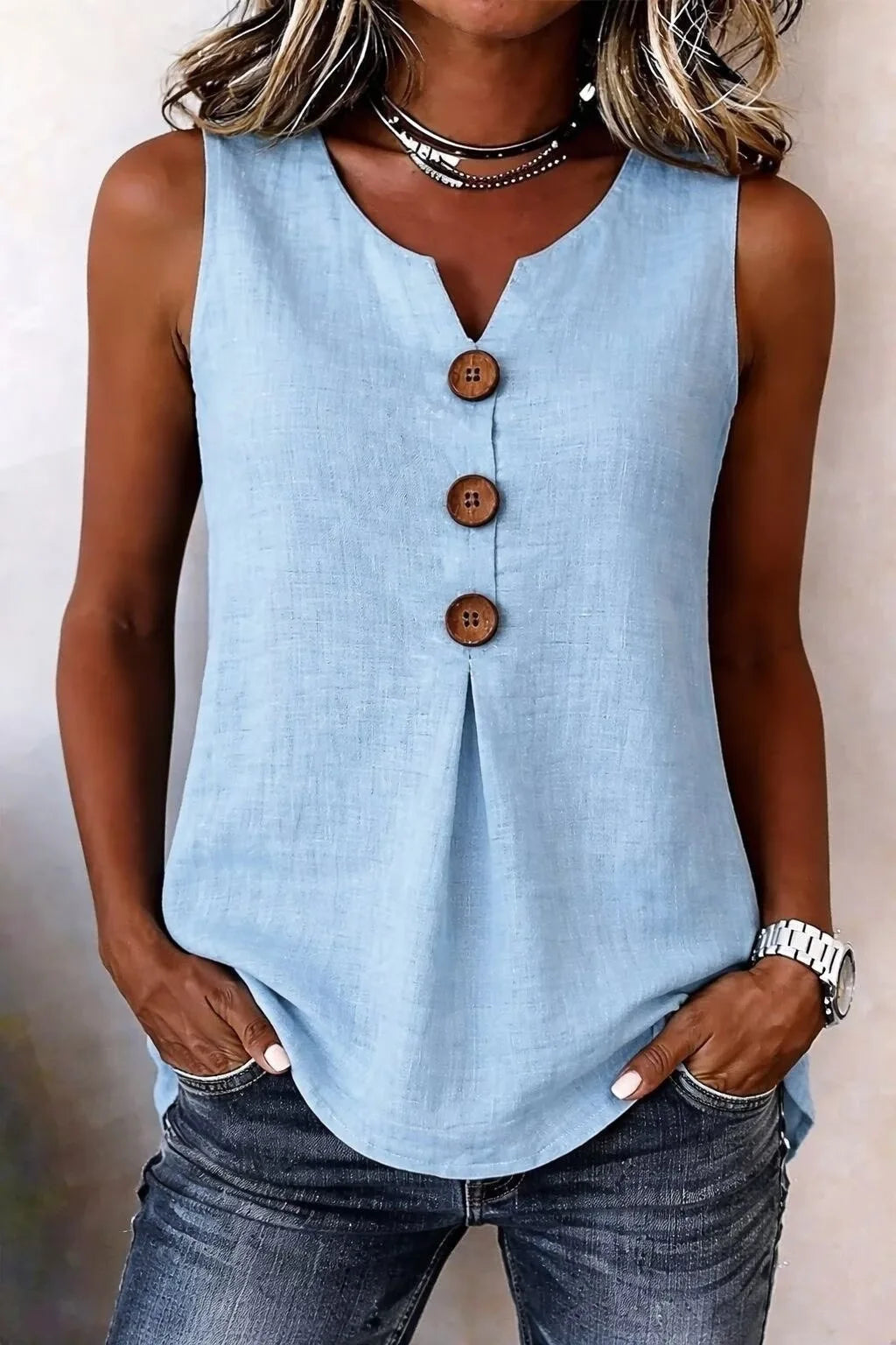 Button V-Neck Tank