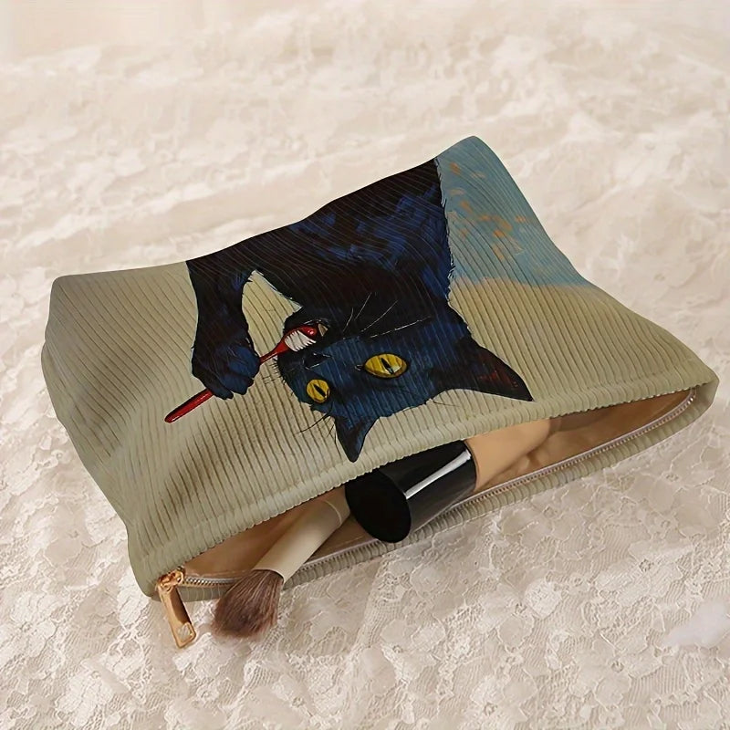Black Cat Corduroy Makeup Bag