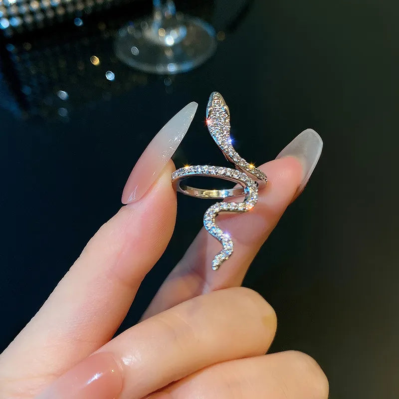 Rhinestones Open Snake Ring