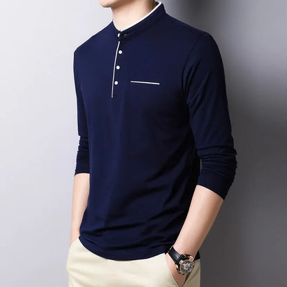 Long-sleeve Mandarin-collar Tee