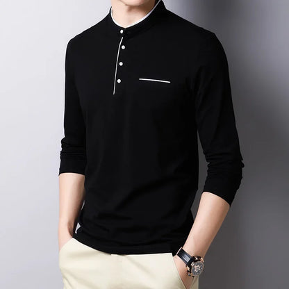 Long-sleeve Mandarin-collar Tee