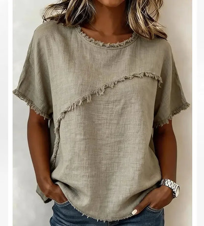 Frayed-Trim Blouse
