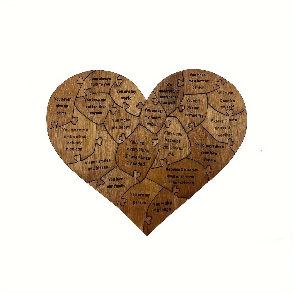 20 Reasons Why I Love You Wooden Heart Puzzle - Valentines Day Gift For Him, Her, Couple - Wedding Anniversary For Wife, Husband