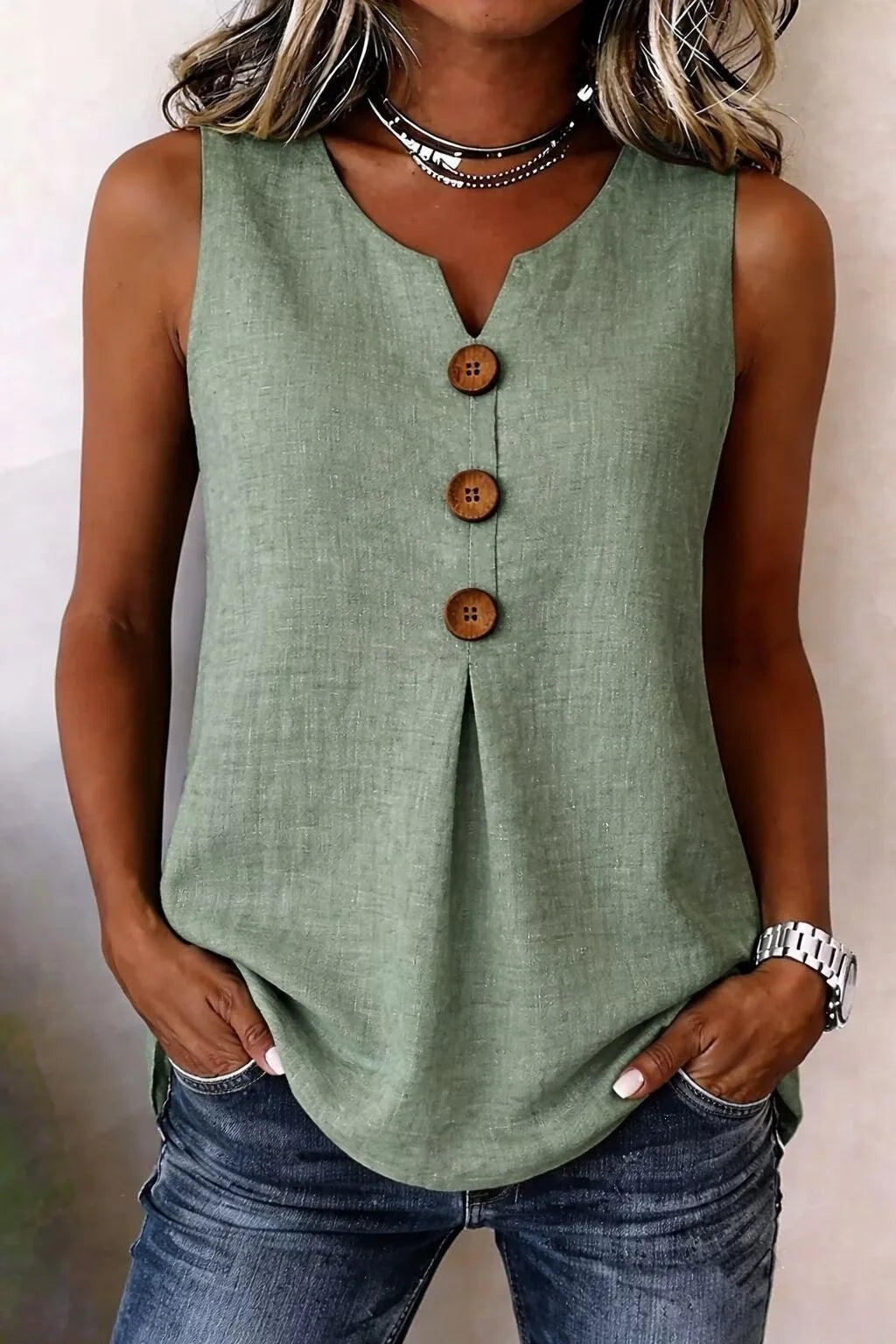 Button V-Neck Tank