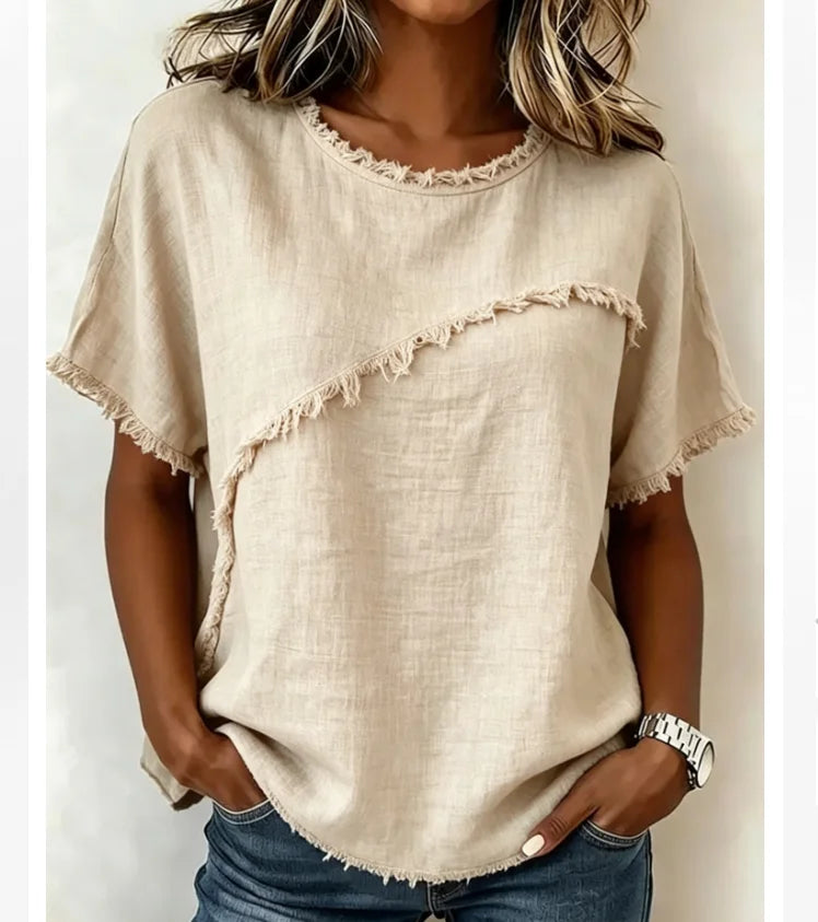 Frayed-Trim Blouse