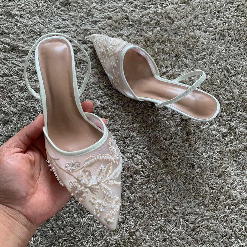 Mesh Embroidered Heels
