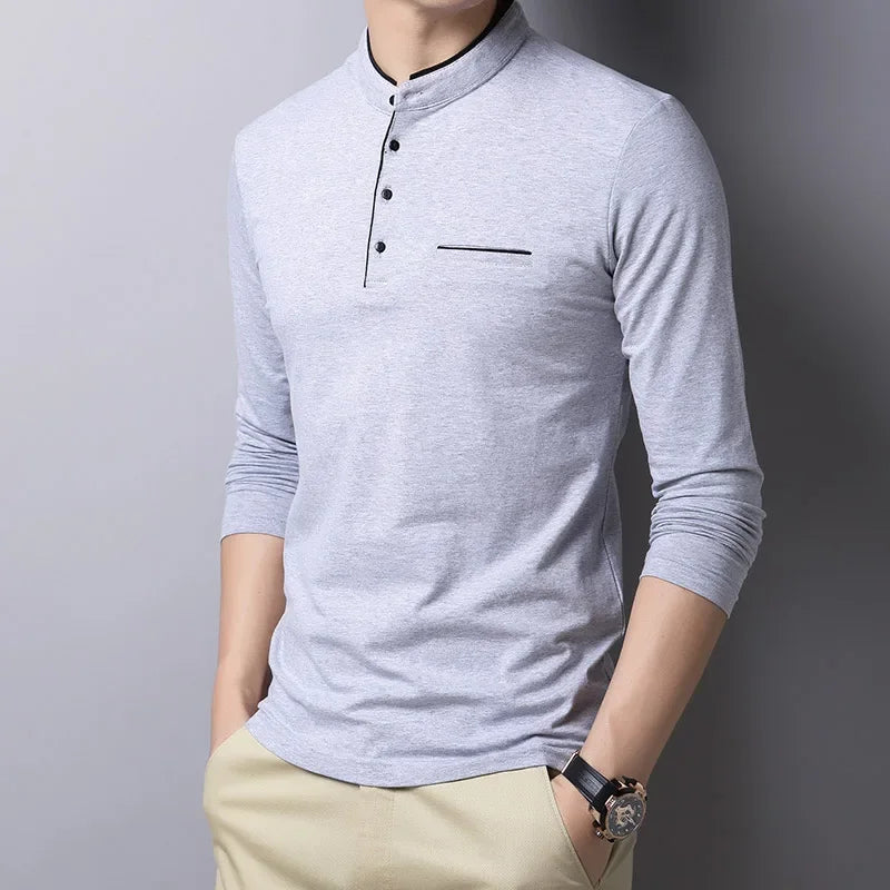 Long-sleeve Mandarin-collar Tee