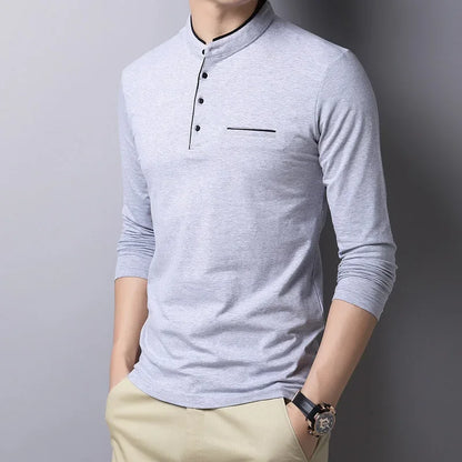 Long-sleeve Mandarin-collar Tee