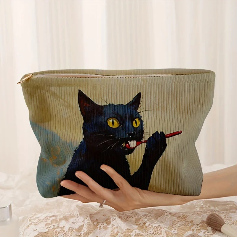 Black Cat Corduroy Makeup Bag
