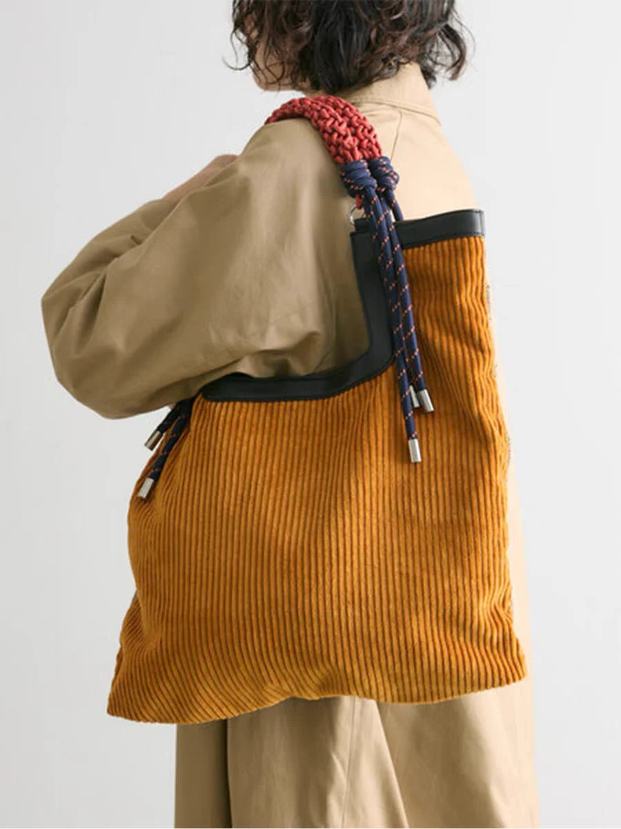 Corduroy Woven-Handle Tote