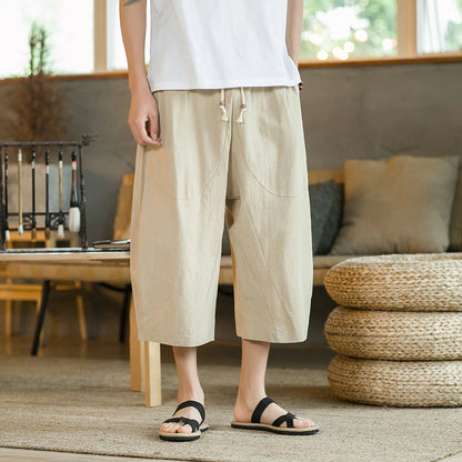 Cotton Linen Cropped Pants