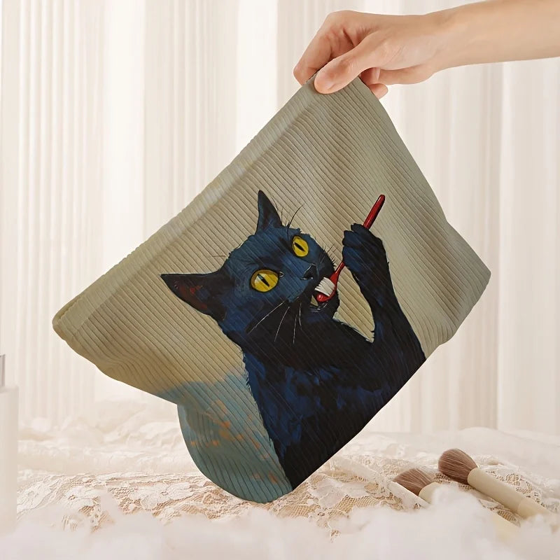 Black Cat Corduroy Makeup Bag