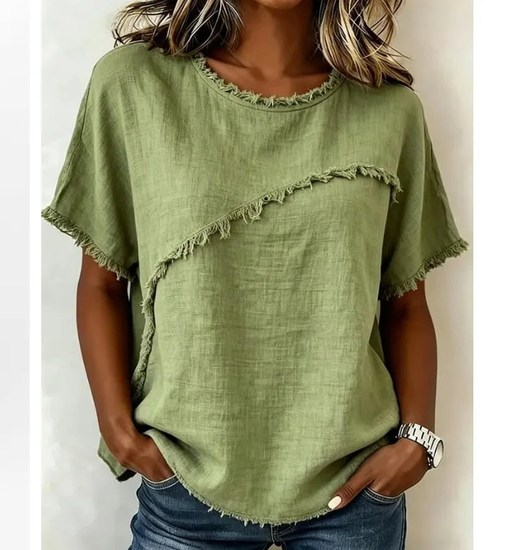 Frayed-Trim Blouse